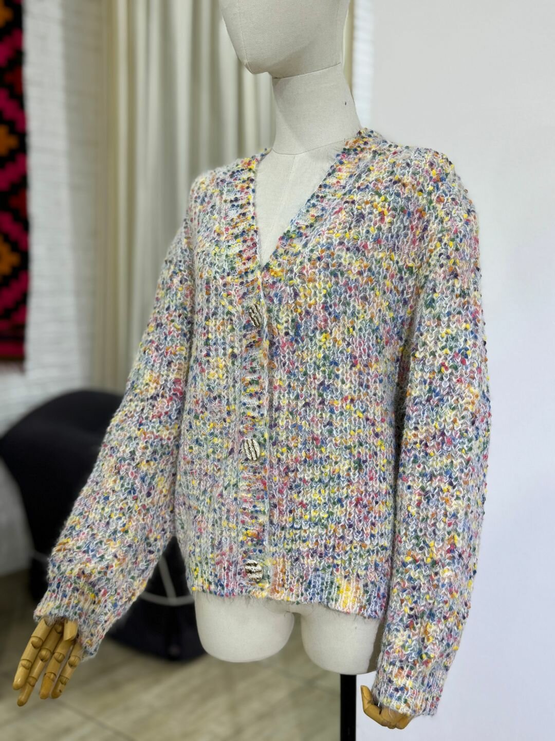 Кардиган  3205, размер 42-48, бежево-белый — фото 1