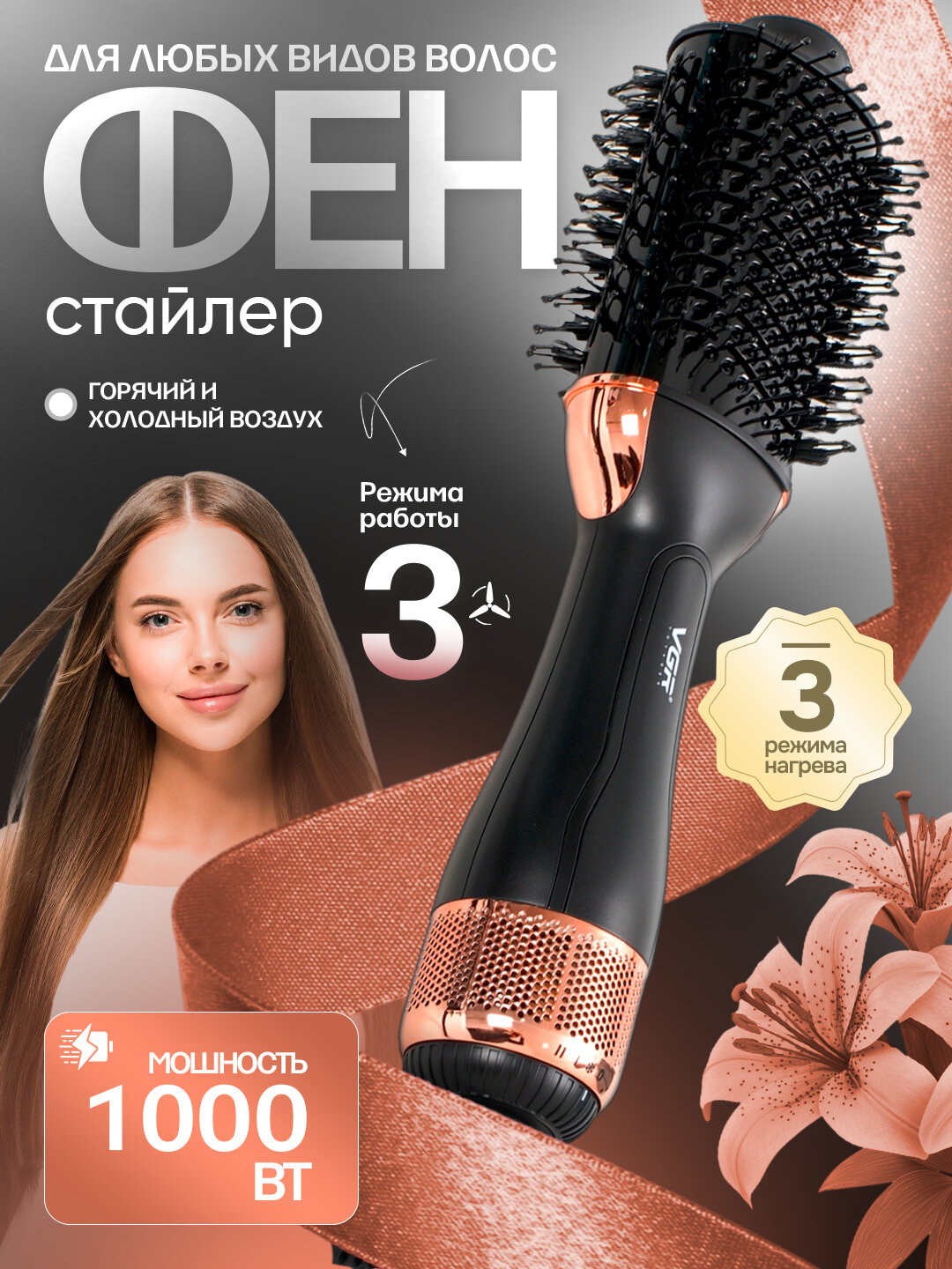 Фен-щетка-расческа VGR V-492, V-415, V-416, щетка для укладки волос, ионизатор