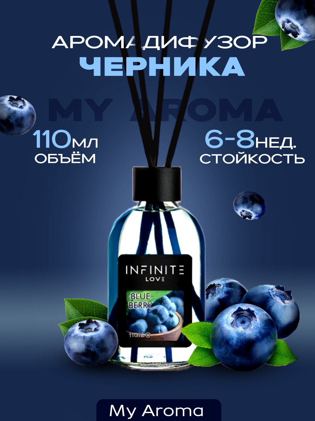 Аромадиффузор Infinity Love Blue Berry, с палочками, ароматический