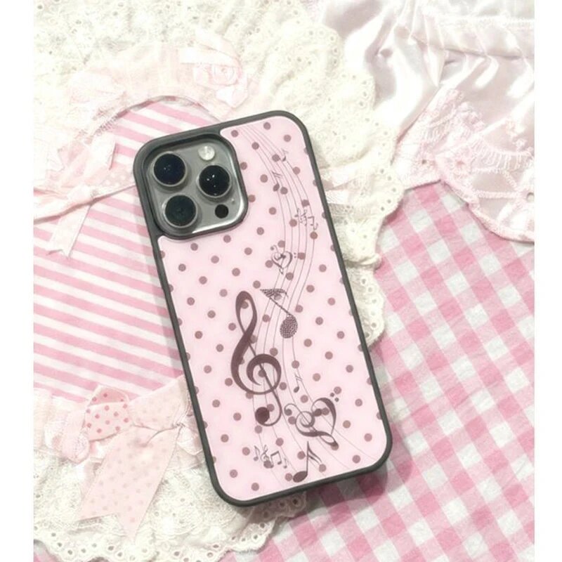 Чехол для iPhone 17 Pro розовый с нотами и сердечками