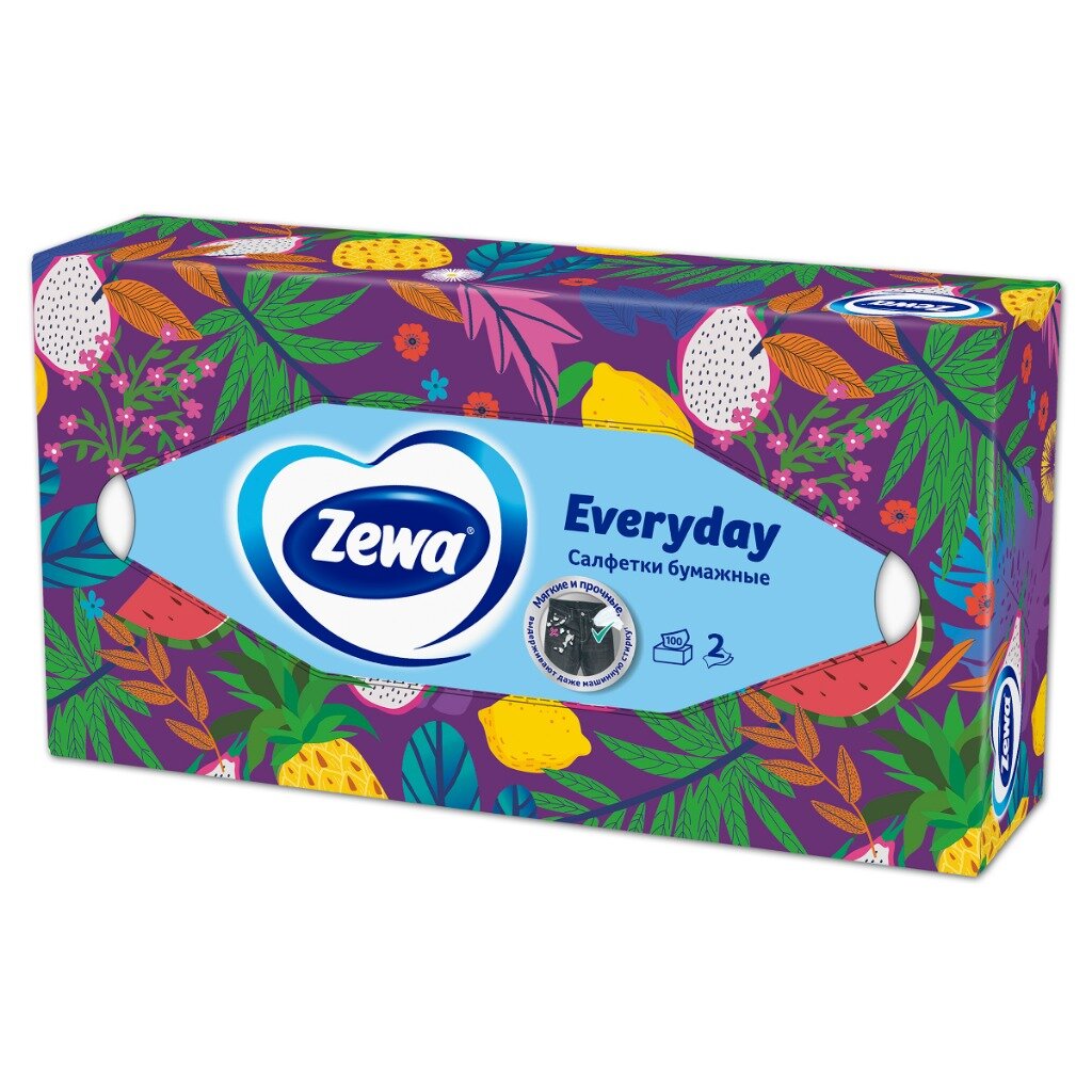 Салфетки бумажные в коробке Zewa Everyday, 2 слоя, Набор 3 уп. х 100 шт. — фото 1