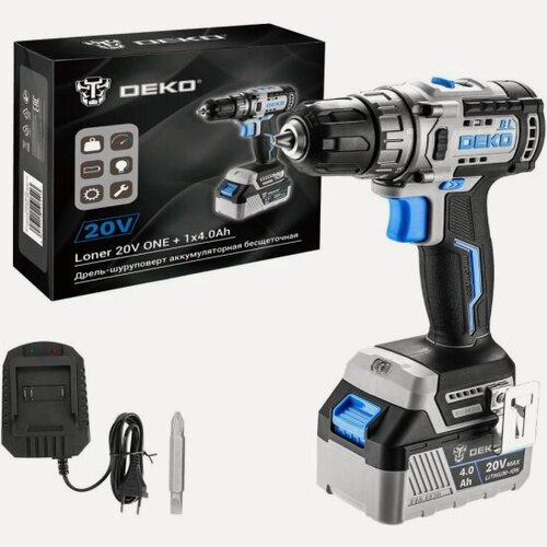 Изображение товара Дрель-шуруповерт аккумуляторная Deko Loner 20V ONE +, 20В, 1x4.0Ач (085-1004)