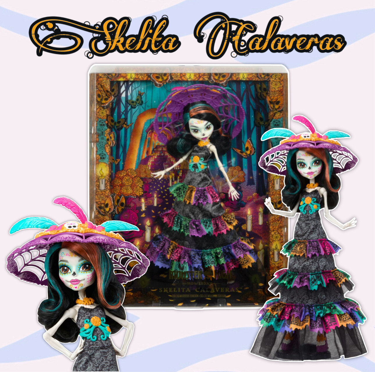 Monster High лимитированный выпуск 2024 Howliday Dia De Muertos Skelita Calaveras (Монстр Хай Диа Де Муэртос Скелита Калаверас в шляпе)