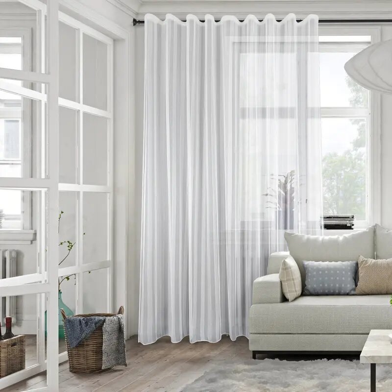 Тюль на ленте для кухни Арника 300x280 см полоска цвет экрю