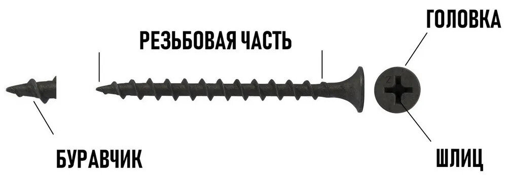 Саморезы по дереву усиленные, фосфатированные, Набор 25, 35, 41, 51мм по 50шт — фото 1