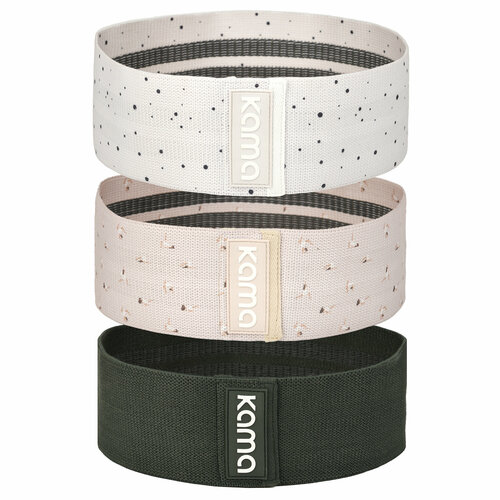 Комплект фитнес резинок Kama 3 шт, белый, бежевый, черный (10, 17, 23 кг)