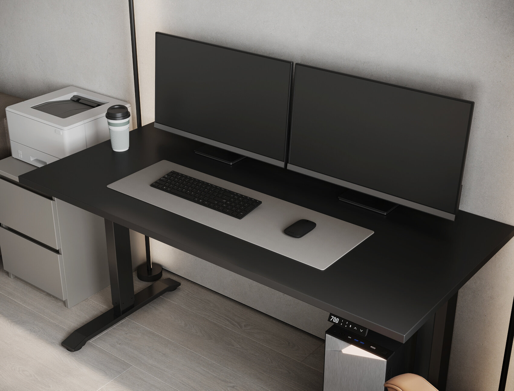 Компьютерный стол с подъемным механизмом JetDESK L (2 мотора), высота 70-120см, столешница 150x70см Egger нежный черный
