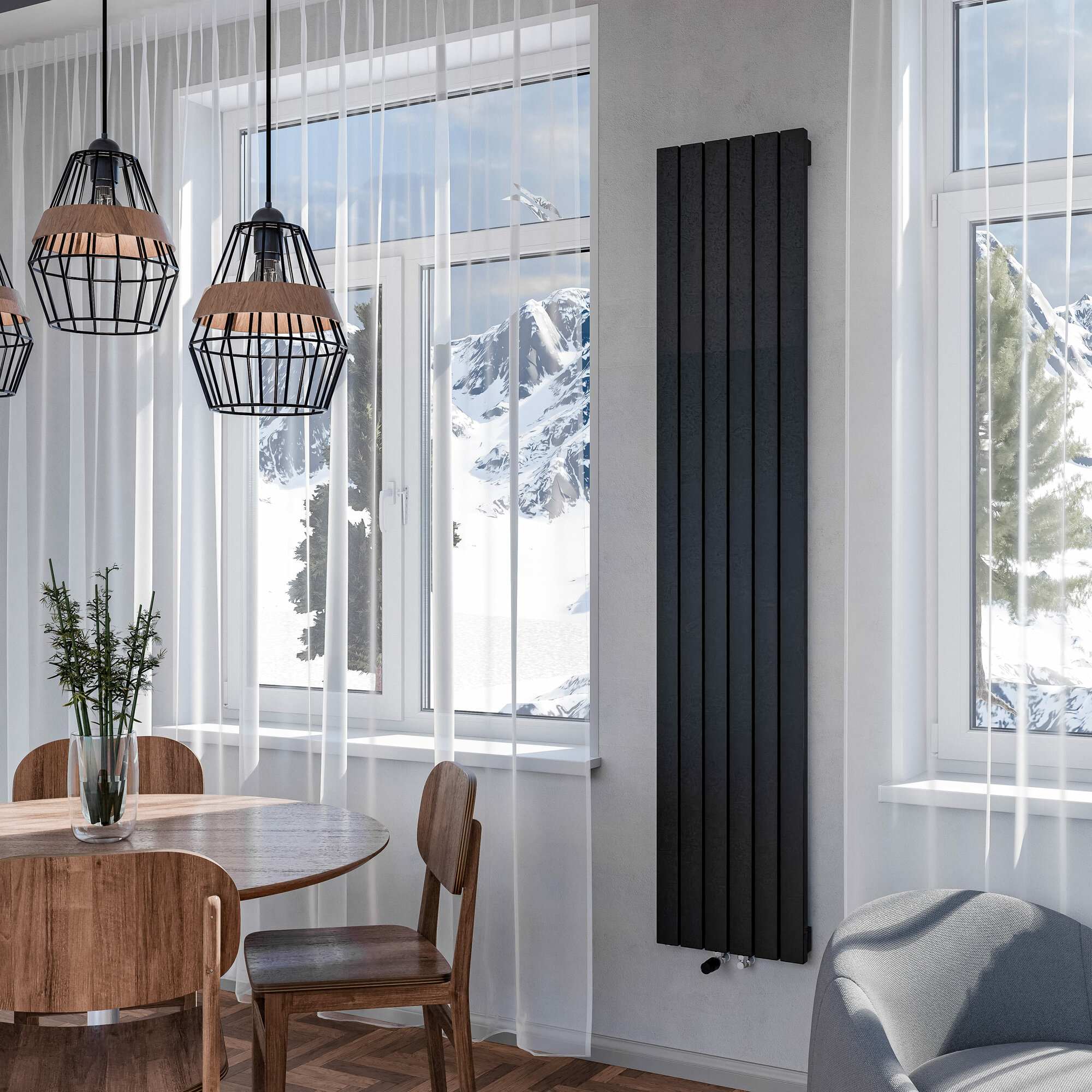 Вертикальный дизайн радиатор отопления Warm Design SIRIUS, чёрный (6 секций, 2000х390мм)