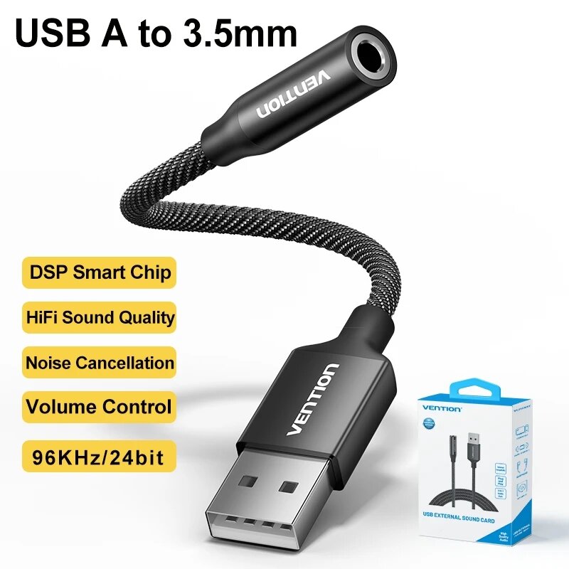Чип DSP USB A на разъем 3,5 мм, адаптер AUX, внешний Hi-Fi кабель звуковой карты для микрофона, компьютера, ноутбука, разветвитель для наушников, DSP Chip, 0.25m