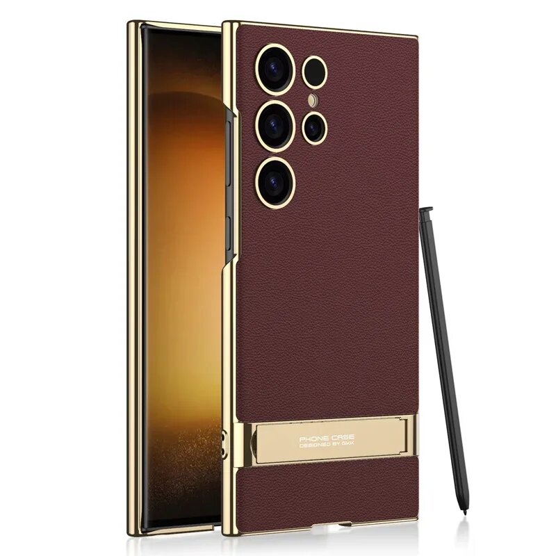 Для Samsung Galaxy S25 S24 Ultra S23 Ultra чехол-кронштейн Gkk гальванический кожаный защитный чехол для камеры телефона Funda — фото 1