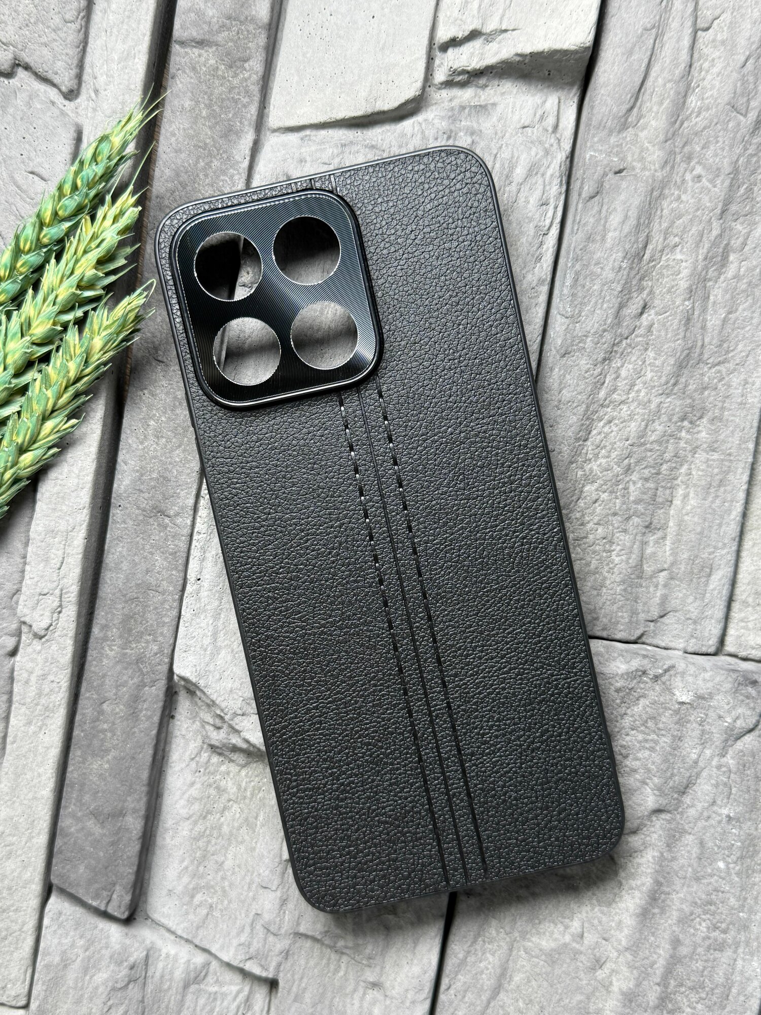 Чехол противоударный для Honor X7C ( Хонор Икс7С / Х7Ц ) с защитой камеры, текстура кожи, черный