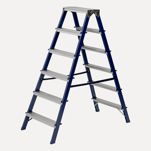 Изображение товара Стремянка 6 ступеней Сибртех, 150 кг максимальная нагрузка и 325.3 см рабочая высота, двусторонняя стальная, 97936