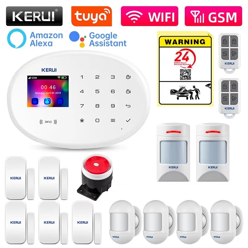 Комплект системы сигнализации KERUI W202 WIFI GSM бытовая техника защита безопасности Tuya умное приложение поддержка Alexa с датчиком движения детектор KIT 4 Британская (UK)