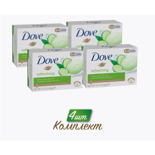 фото Набор крем-мыло дав твердое refreshing с огурцом, 4шт х 90 гр. dove