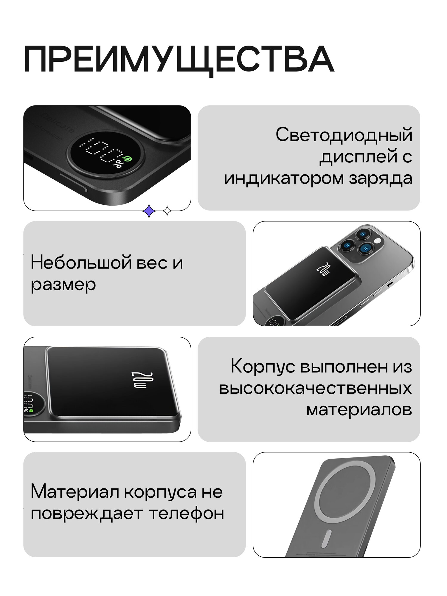 Повербанк для iPhone/Айфон / Power bank MagSafe для телефона 10000 mAh / Магнитный с беспроводоной зарядкой / Зеленый — фото 1