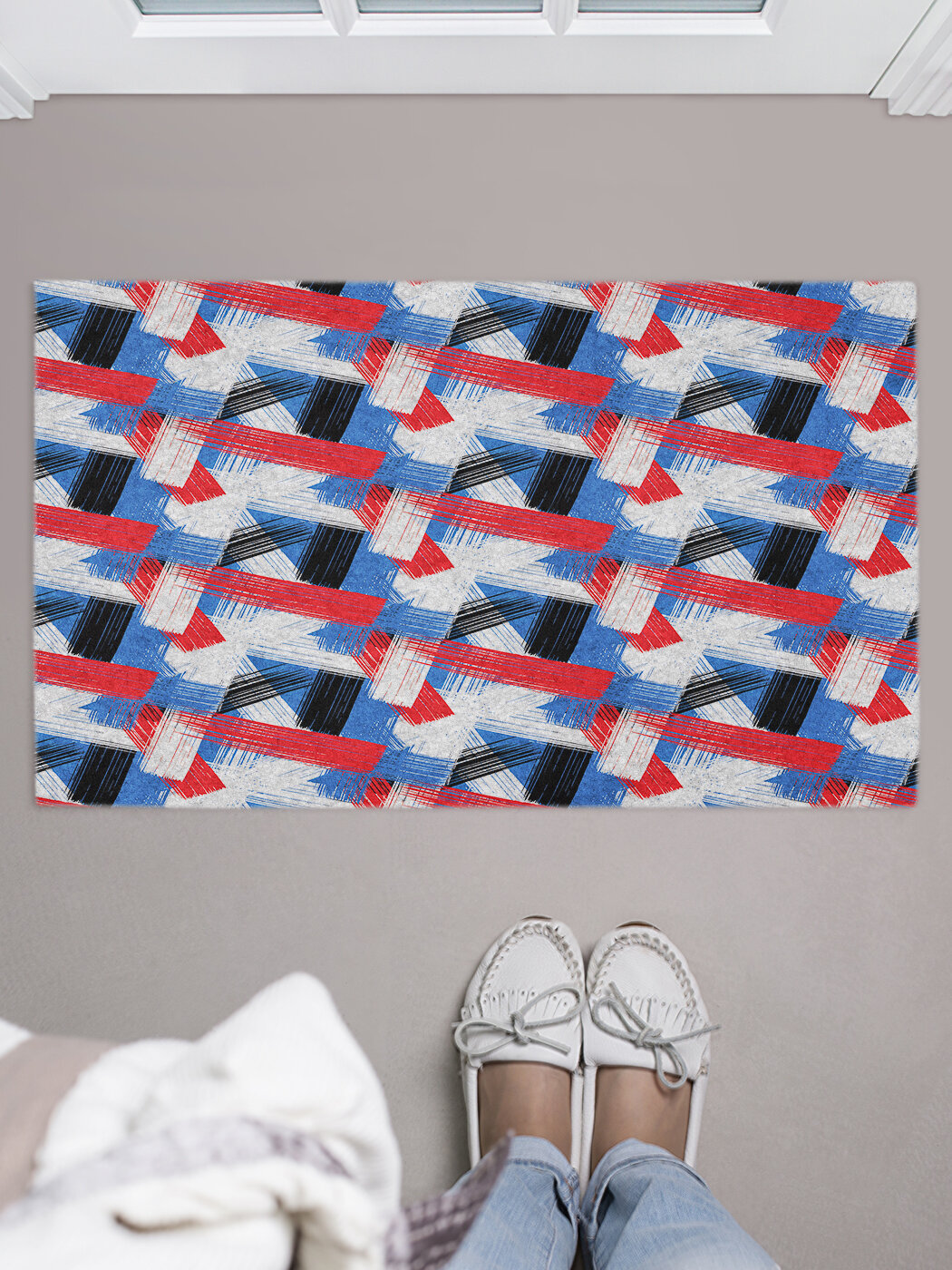 Коврик придверный в прихожую с принтом "Геометрические мазки" 45x75 см , JoyArty