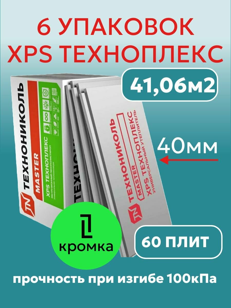 Утеплитель технониколь "Техноплекс", для фасада/крыши/стен/пола, экструдированный, 40мм, 6уп.
