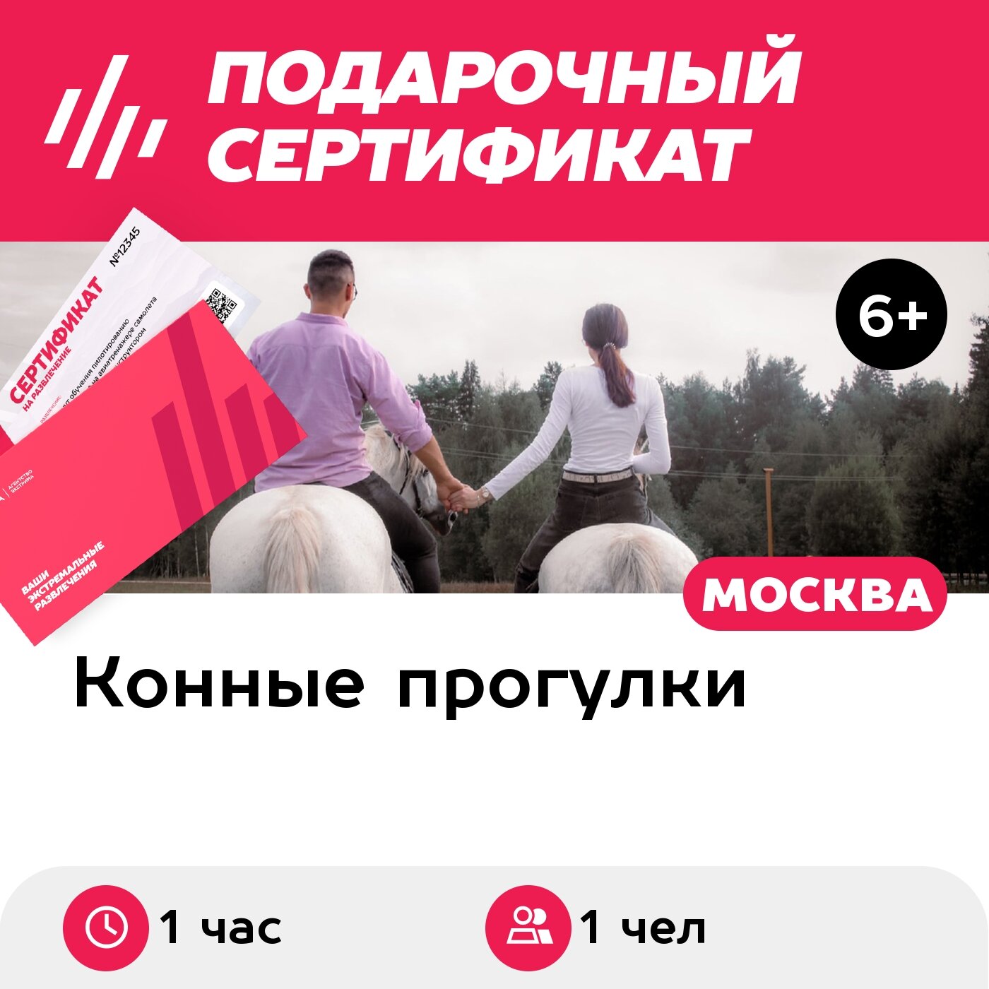 Подарочный сертификат Катание на лошади для 1 человека (1 час) (Московская область)