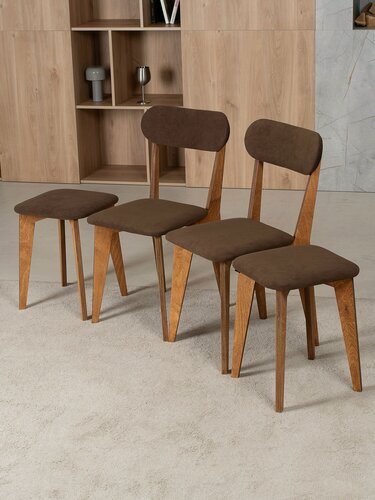 Изображение товара Комплект для кухни 2 стула и 2 табурета, стул со спинкой, табурет мягкий, деревянный, кухонный