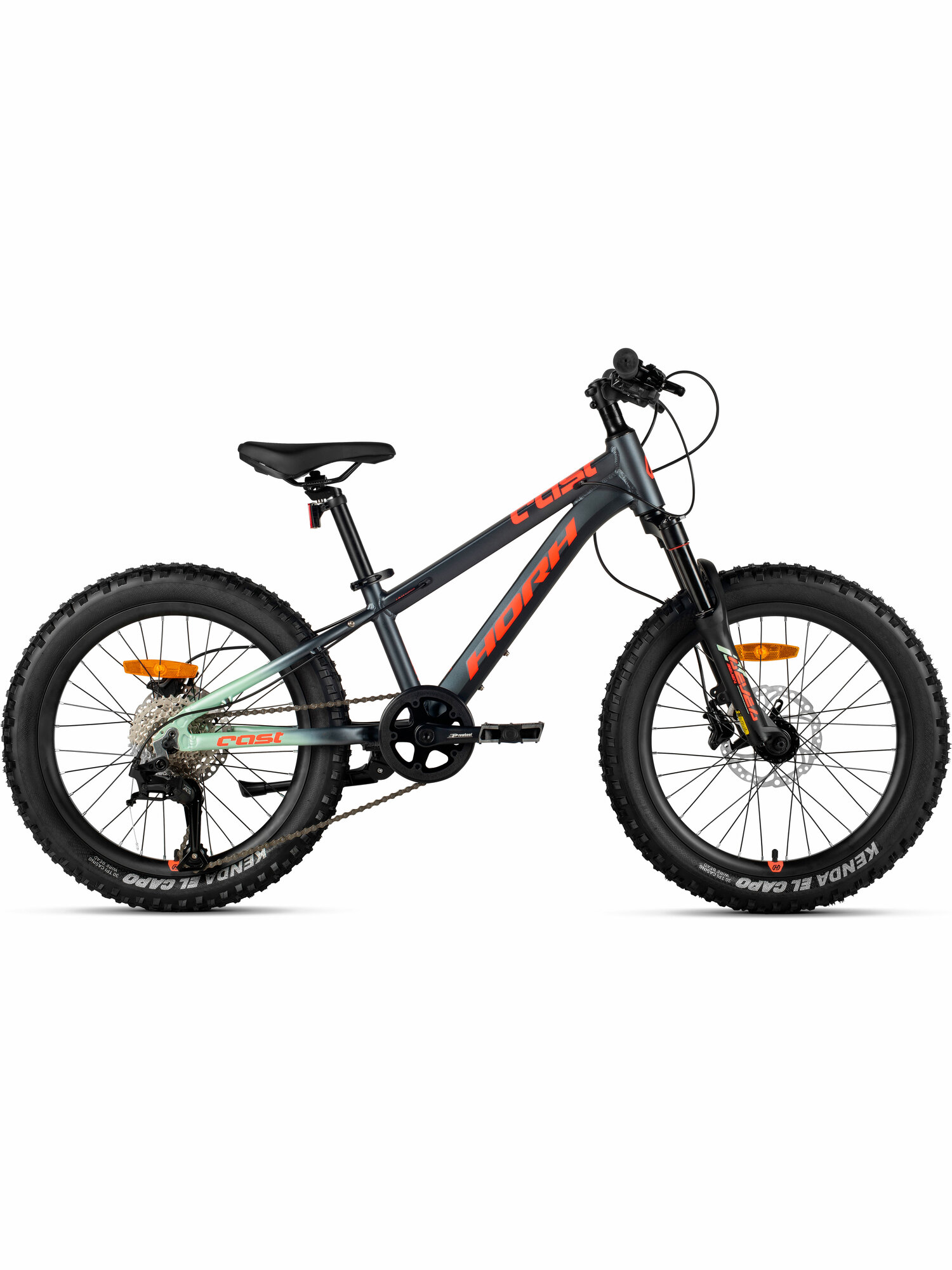 Велосипед горный HORH CAST HCSTHD 2.0 20"(2025)Black-Green-Orange, для мальчиков на рост 120-140см, алюминиевая рама 11"
