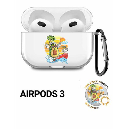 фото Прозрачный чехол для наушников apple airpods 3 / аирподс 3 силиконовый с 3d принтом "avocado surfer" slvgo