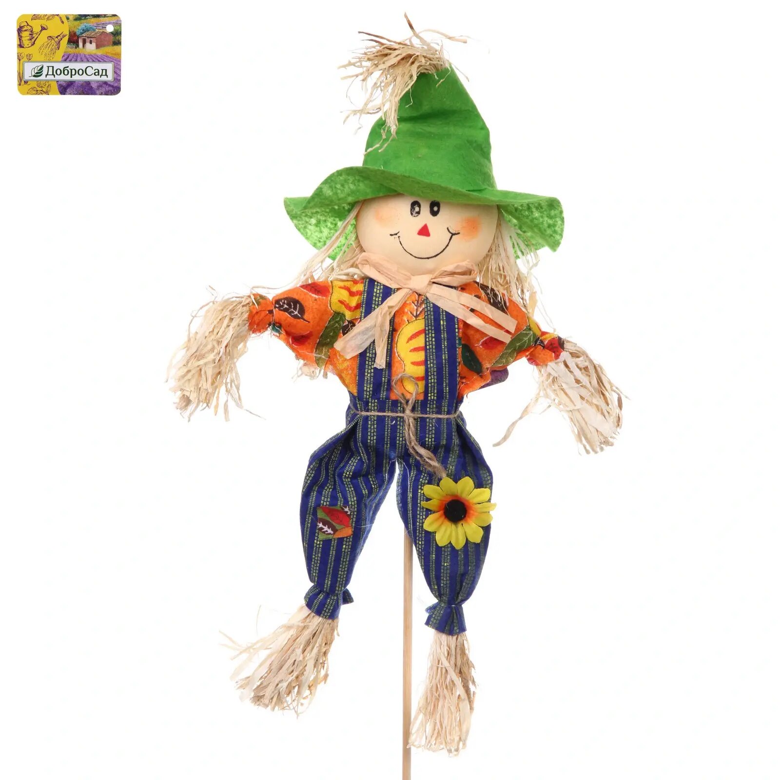 Садовая фигура «Пугало - Веня» 40 см солома зеленая шляпа яркий декор