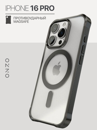 Изображение товара Чехол мэгсэйф на iPhone 16 Pro прозрачный с черными рамками / Накладка на Айфон 16 Про с усиленными углами
