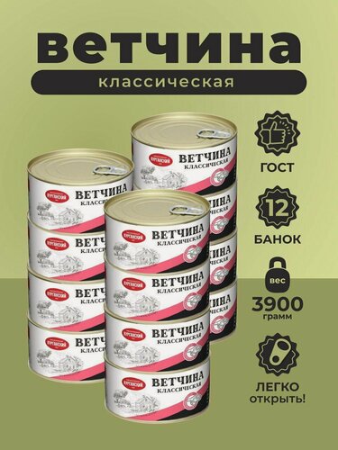 Изображение товара Мясные консервы Ветчина Классическая 325 гр. -12 шт