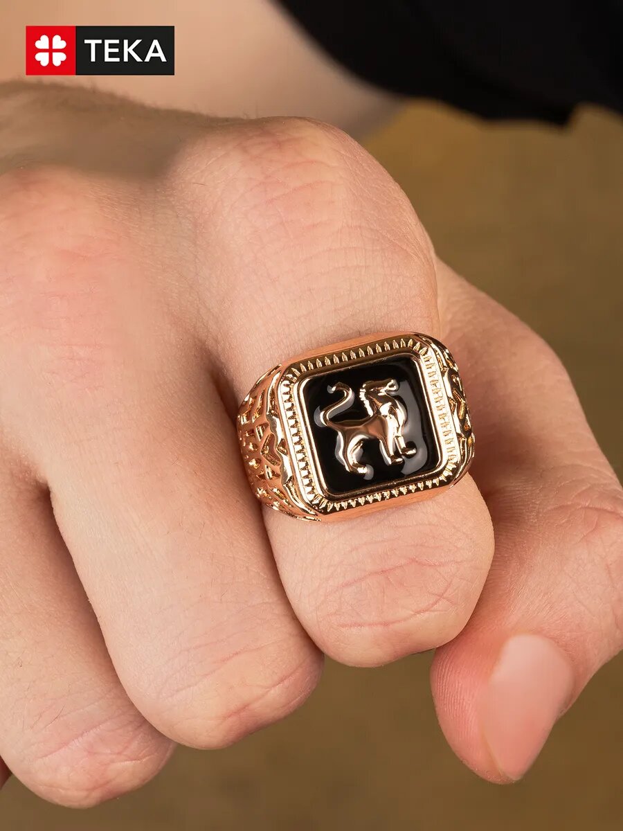 Печатка TEKA, эмаль, размер 21, черный, желтый — фото 1