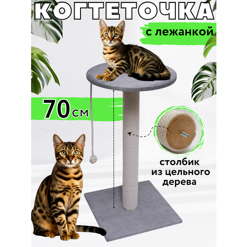 Когтеточка для кошки столбик напольная с лежанкой и игрушкой высокая 90 см