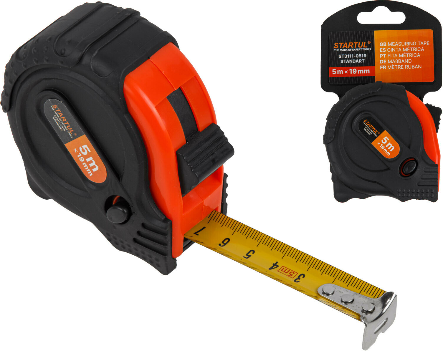 Рулетка измерительная STARTUL STANDART ST3111-0519, длина 5 м, ширина 19 мм, 3 механизма фиксации — фото 1