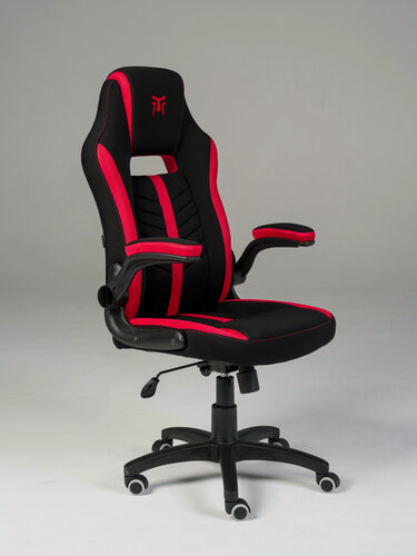 Изображение товара Кресло игровое викинг красно-черное, ткань, топ-ган люкс, регулируемые подлокотники