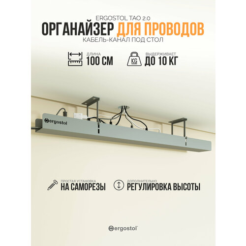 Кабель-канал для стола Тао 2.0, 1 м, органайзер для проводов металлический, серебристый