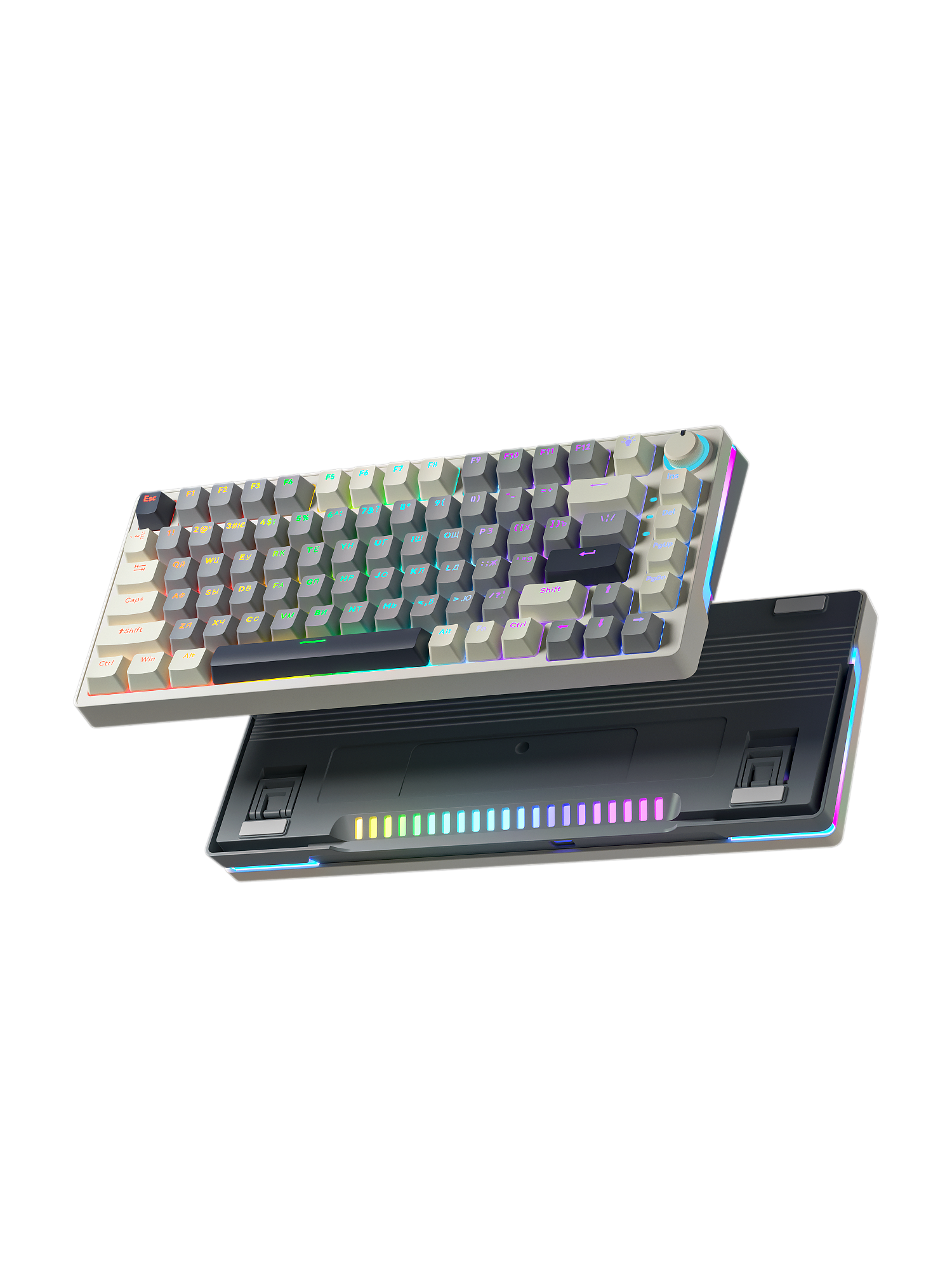 Клавиатура механическая CyberLynx AG84 с подсветкой RGB, Black Switch, игровая клавиатура для компьютера, серый/кремовый