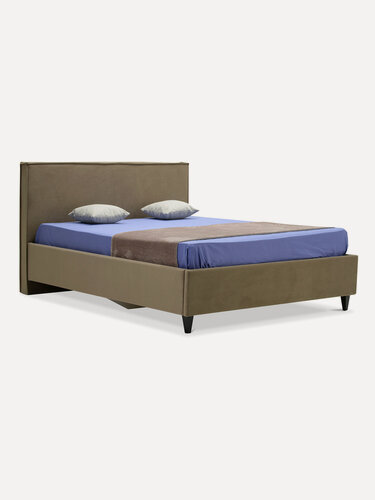 Изображение товара Двуспальная кровать Блэр 180х200 см, с подъемным механизмом и ящиком для белья, велюр темно-бежевый, коричневый