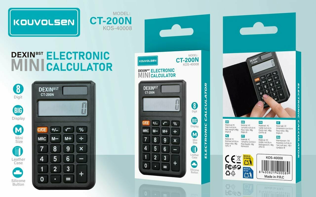 Калькулятор KOUVOLSEN 8-разрядный карманный CT - 200N черный