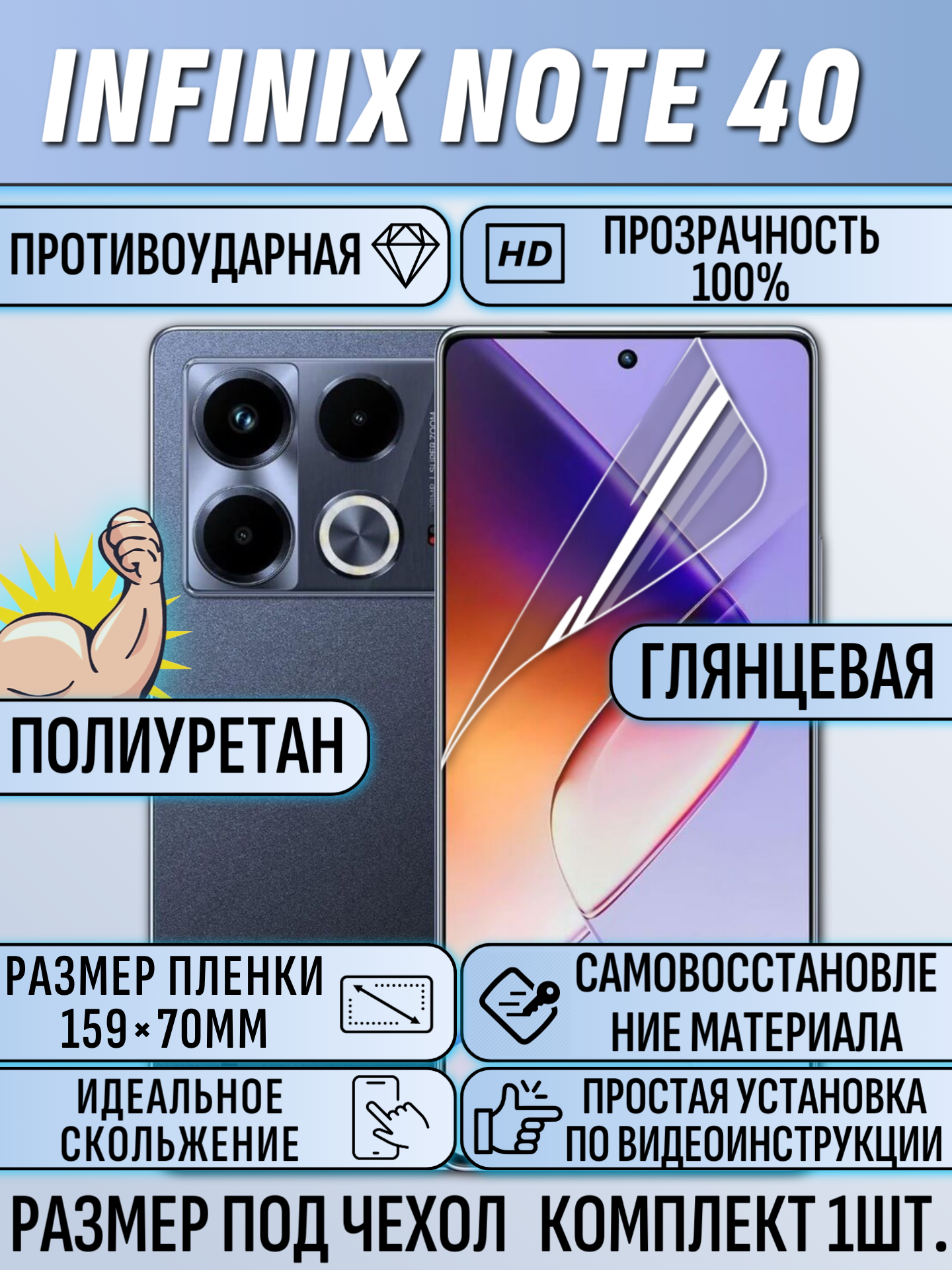 Гидрогелевая пленка для Infinix Note 40 Комплект 2шт. под чехол