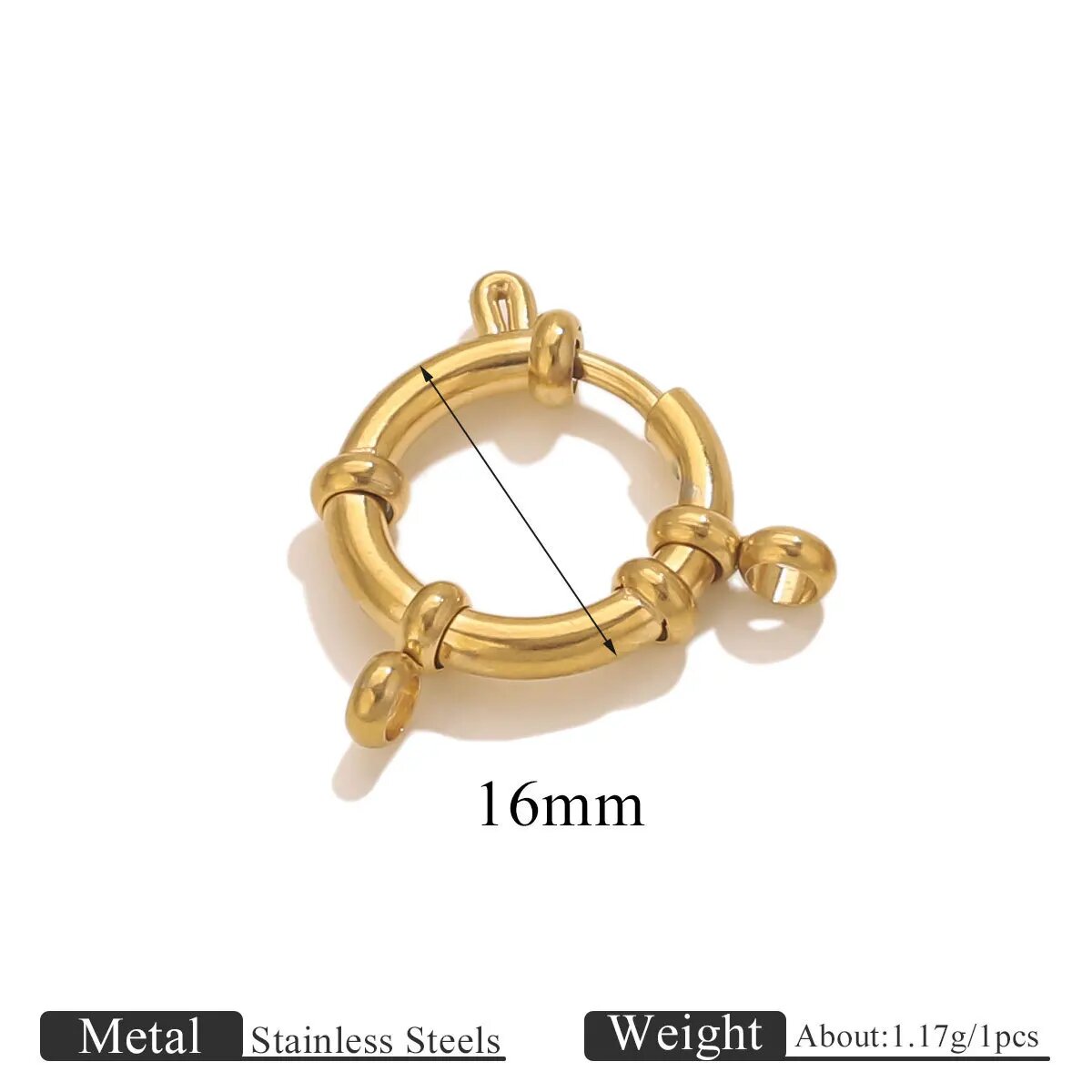 Застежка пружинная из нержавеющей стали, 16 мм, gold color