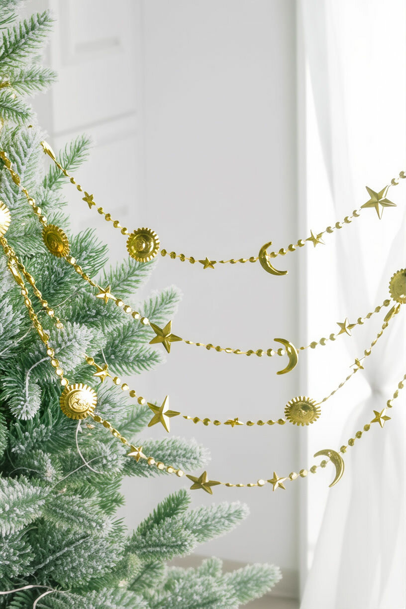 Бусы на ёлку космическая нить, пластик, золотые, 270 см, Winter Deco 1001134