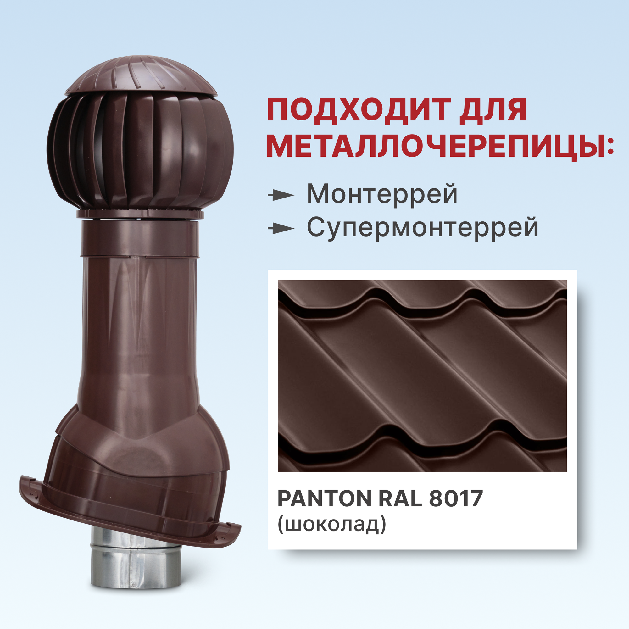 Комплект кровельной вентиляции Нанодефлектор, вентиляционный выход утепленный d125, проходной элемент для металлочерепицы. — фото 1