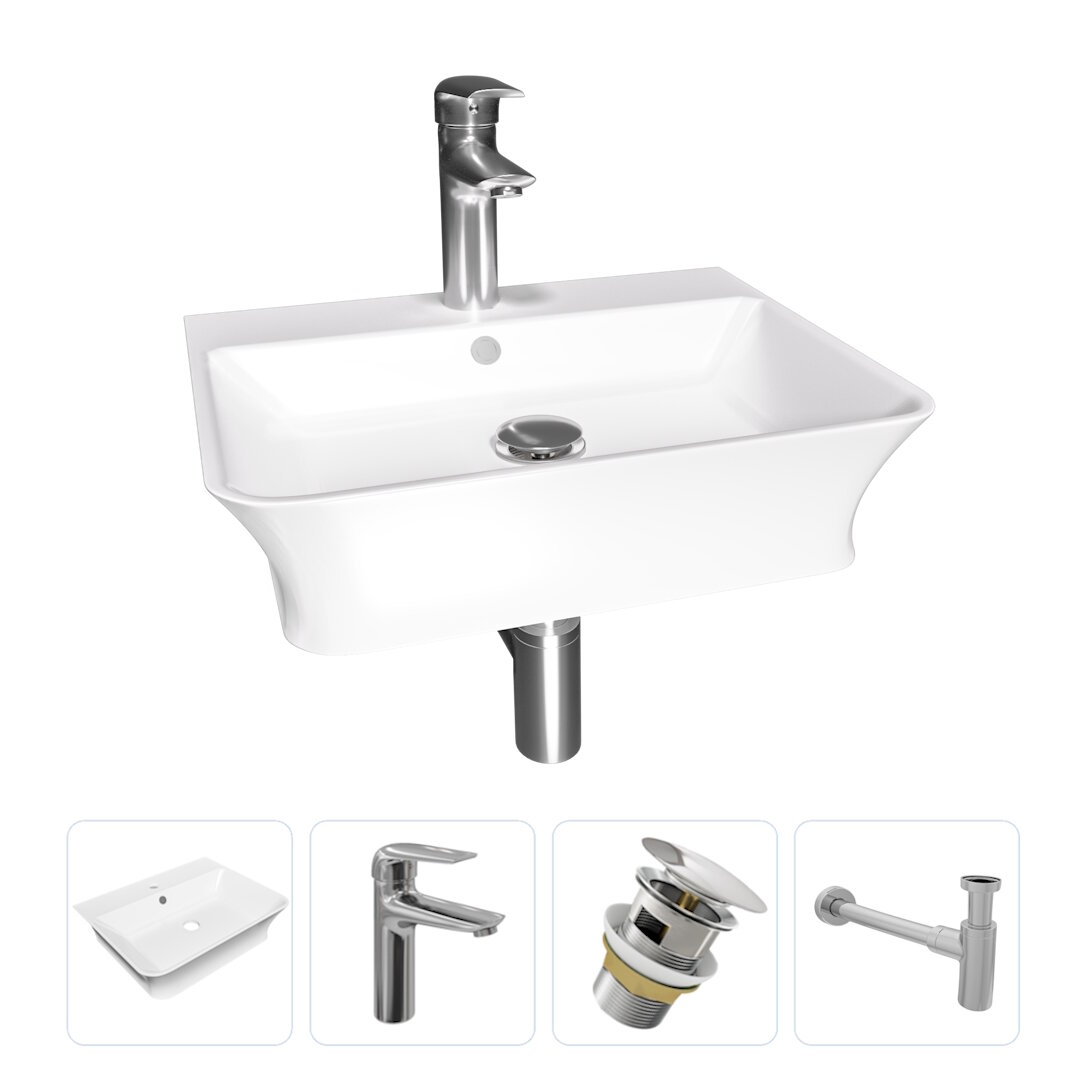 Раковина накладная для ванной Teymi Aina 49 в комплекте смеситель хром донный клапан клик-клак с переливом хром и сифон хром F13102