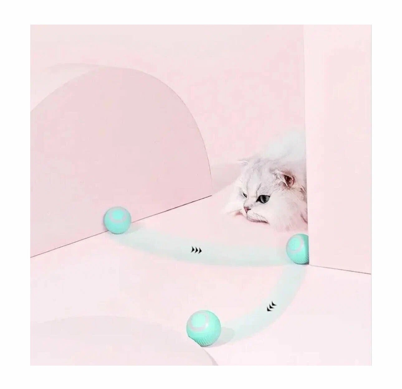 Изображение Игрушка для кошек, интерактивный мяч, дразнилка для котов, 2 режима, зарядка USB в комплекте (голубой цвет)