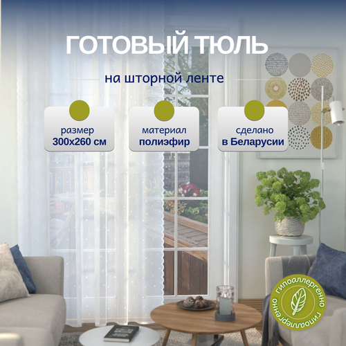 Тюль для комнаты 300*260 см длинный с рисунком