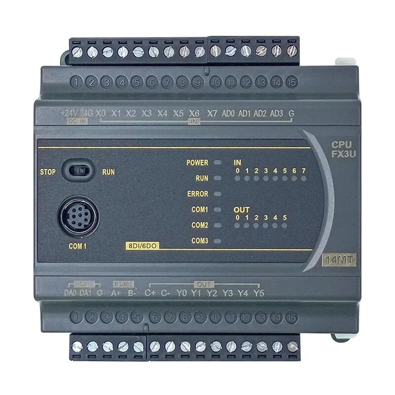 Программируемый контроллер FX3U-14MR FX3U-14MT, FX3U-14MT, 4AD 0-10V, 2DA 0-10V