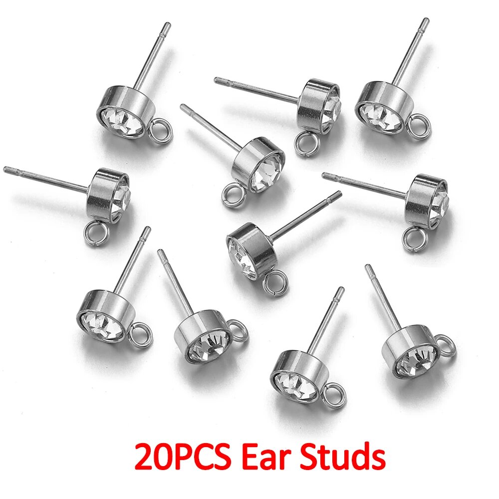 20шт серьги-гвоздики из нержавеющей стали, Steel Color