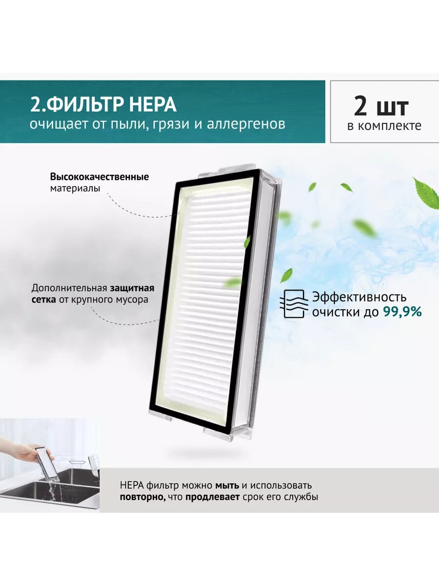 Изображение Комплект белый 5 шт. фильтров и щеток для робот-пылесоса Xiaomi Roborock Q7, Q7 Max, Q7 Max plus, T8