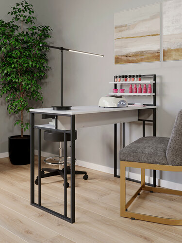 Изображение товара Стол маникюрный с полками и ящиком для салона красоты и офиса узкий KM LOFT черный/белый