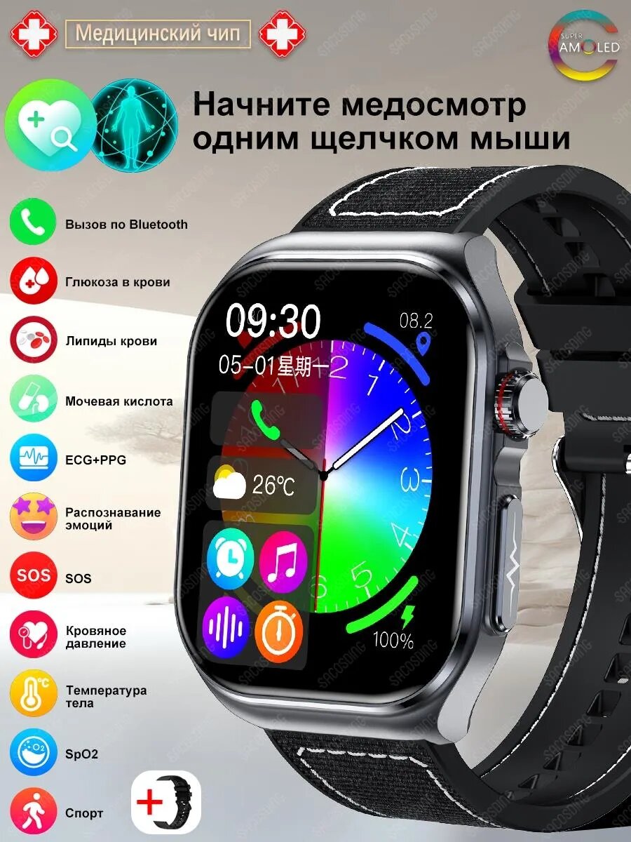 Умные часы с AMOLED, NFC, мониторингом здоровья и ECG