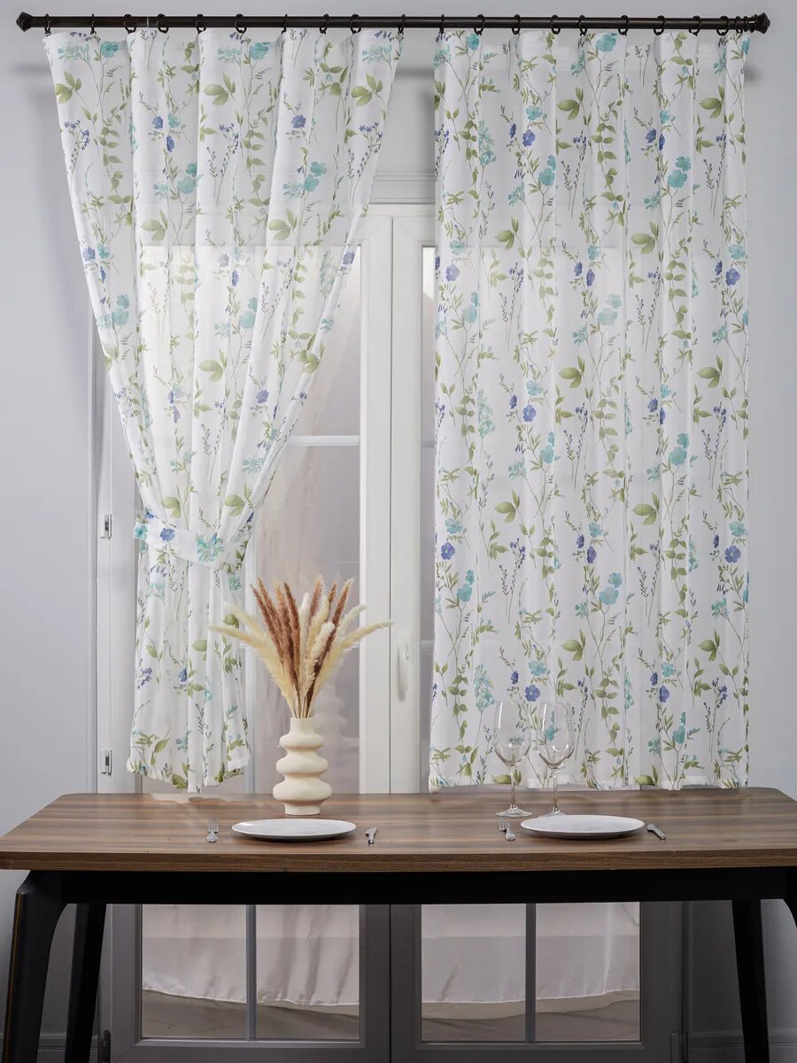 Тюль SANPA HOME короткий для кухни комплект 150х180 см-2шт с подхватами