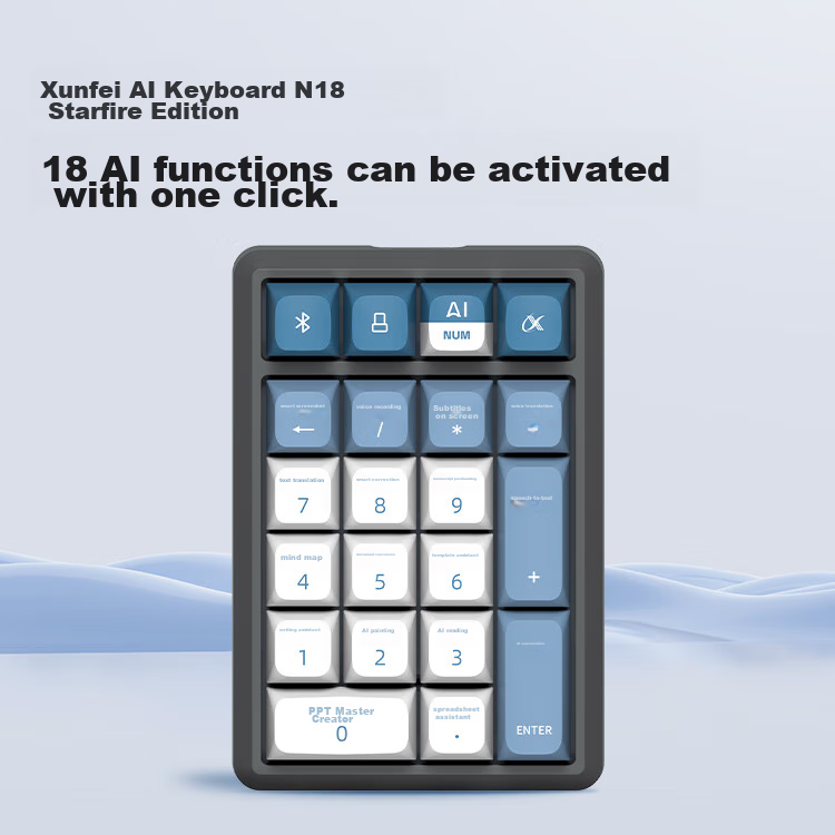 Keda Xunfei AI Smart Keyboard N18, Mechanical Keyboard, Wireless Bluetooth Keyboard, AI Writing And Q&A Smart PPT, Full N-Key Rollover, Three-Mode Connection, Red Switch